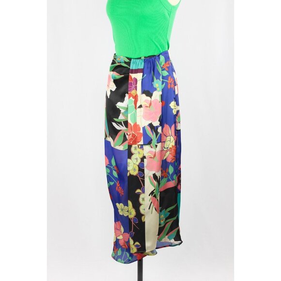 ZARA Floral Patchwork Print Satin Twill Knotted Maxi Pareo Sarong Skirt, Size S - Picture 5 of 16